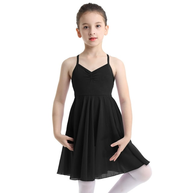 inlzdz Robe de Danse en Chiffon pour Filles Justaucorps de Ballet Lyrique Costume de Danseuse Performance Noir TG