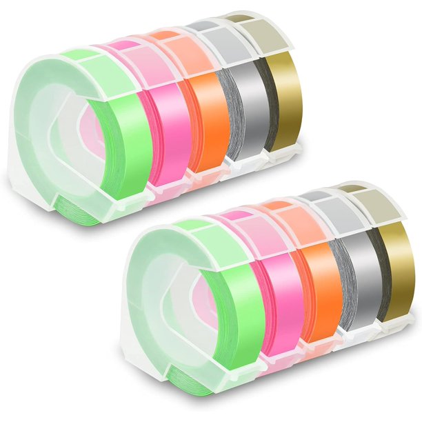 Cintas de repujado de plástico 3D de repuesto de 9 mm, 3/8'' x 9,8', compatibles con el organizador de etiquetas en relieve Xpress 12965, Xpress Pro 12966, Office Mate II 154000, paquete de 10
