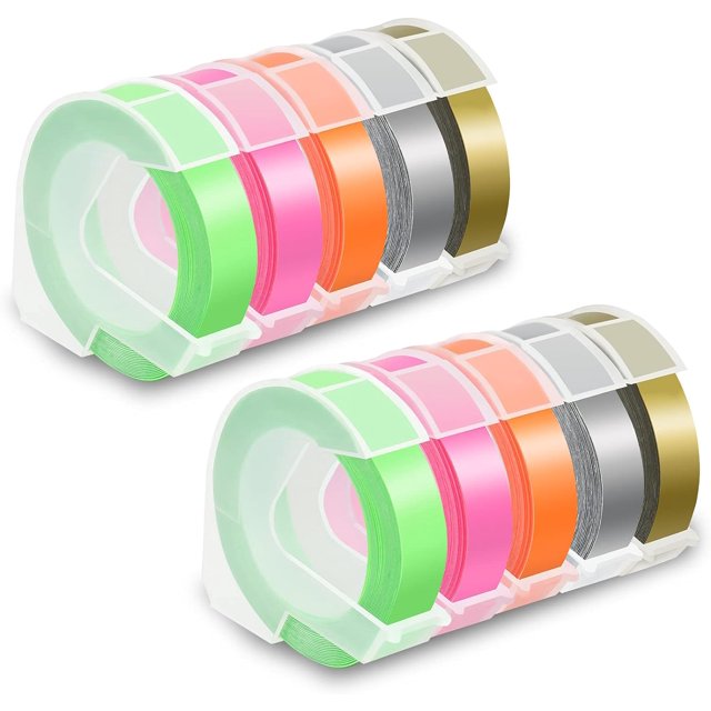 Cintas de repujado de plástico 3D de repuesto de 9 mm, 3/8'' x 9,8', compatibles con el organizador de etiquetas en relieve Xpress 12965, Xpress Pro 12966, Office Mate II 154000, paquete de 10