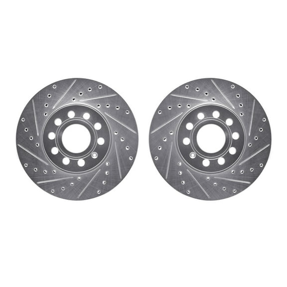 Dynamic Friction Company Front Brake Rotors-Drilled and Slotted-Silver 7002-74004