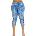 thumbnail image 3 of QELUSQELUS Women Plus Legging Stretch High Rise Digital Outwear Imitation Denim Capri Pant, 3 of 5