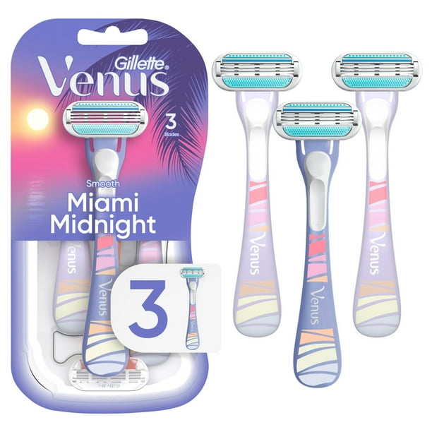 美品♡ナイデッカー♡VENUS Venus Miami Midnight Smooth Women's Disposable Razors, 3 ct