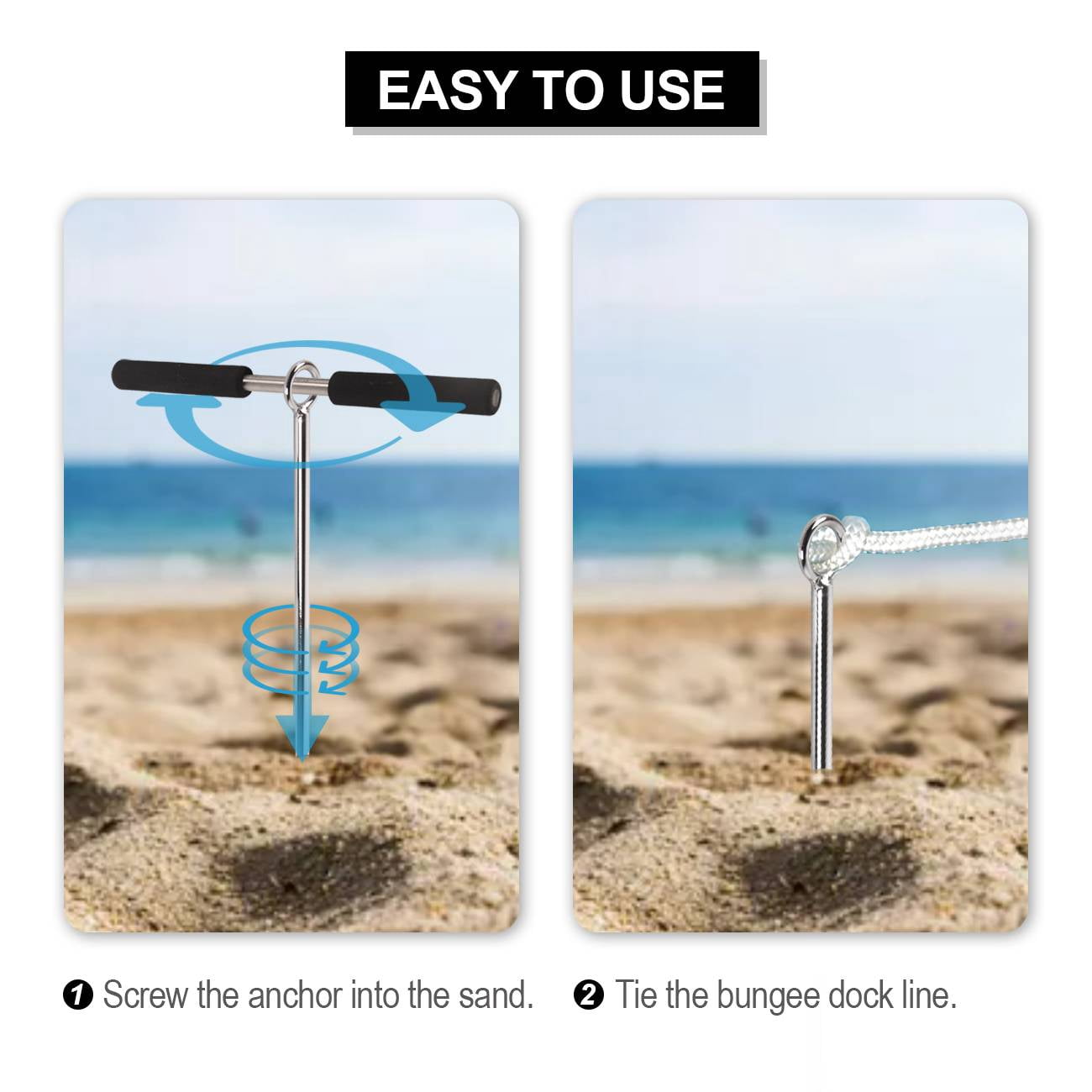 DAWOT 316 Stainless Steel Sand Anchor with Removable Handle for Kayak Jet Ski PWC Pontoon 17" Length Auger to The Beach Shallow Water and Sandbar Sand Anchor for Boat