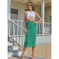 thumbnail image 3 of Womens Casual Slit Denim Midi Jean Skirt Stretch High Waist Frayed Button Up Green Green L, 3 of 7