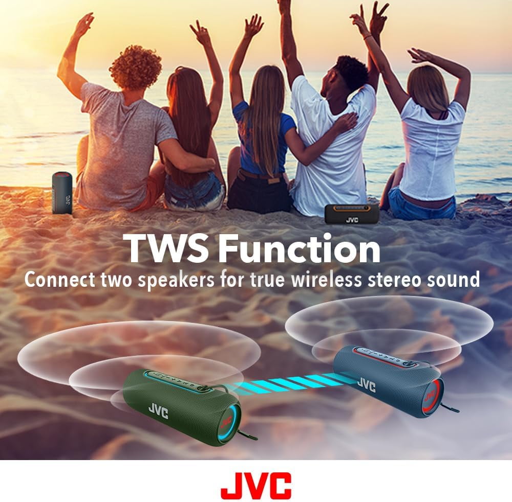 JVC Illuminated Portable Wireless Speaker with 20W max outputs, Dynamic Sound, Bluetooth 5.0, TWS Capability, USB-C, IPX5, AUX in, up to 5-Hour Battery Life - SPPA5BTA (Blue)