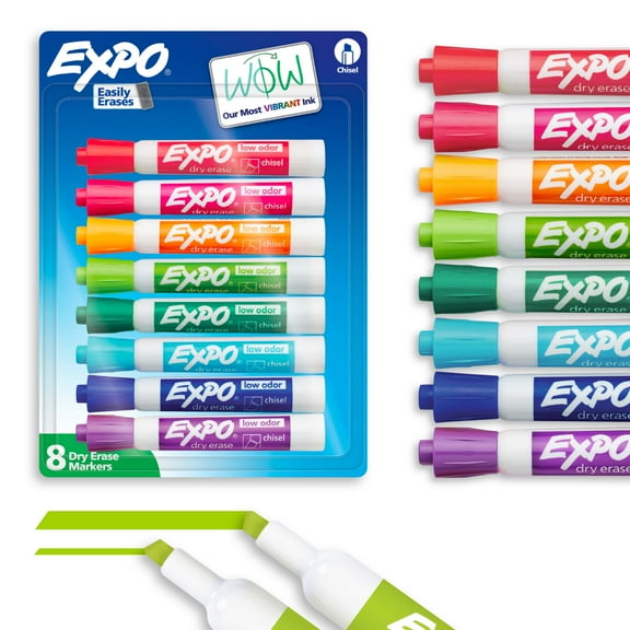 EXPO Dry Erase Markers, Chisel Tip, Assorted Colors, 8 Count