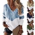 thumbnail image 3 of Gvmfive Women Color Block Crochet Drop Shoulder Long Sleeve V-Neck Casual Sweater, 3 of 4