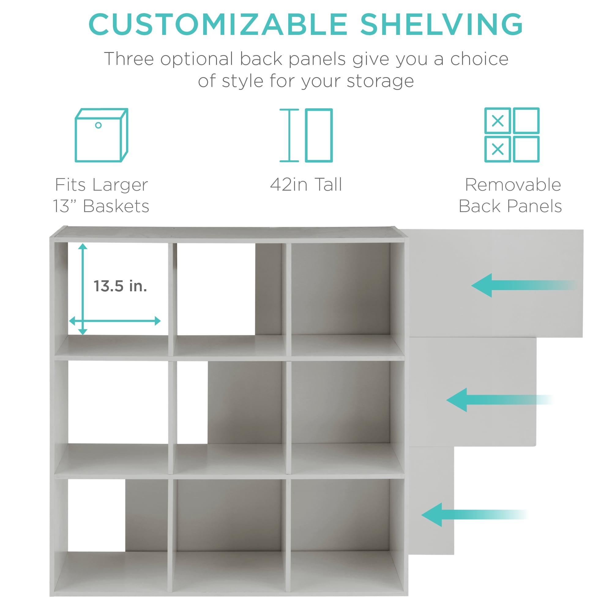 Best Choice Products 9-Cube Bookshelf, 13.5in Display Storage System, Organizer w/ Removable Back Panels - Gray