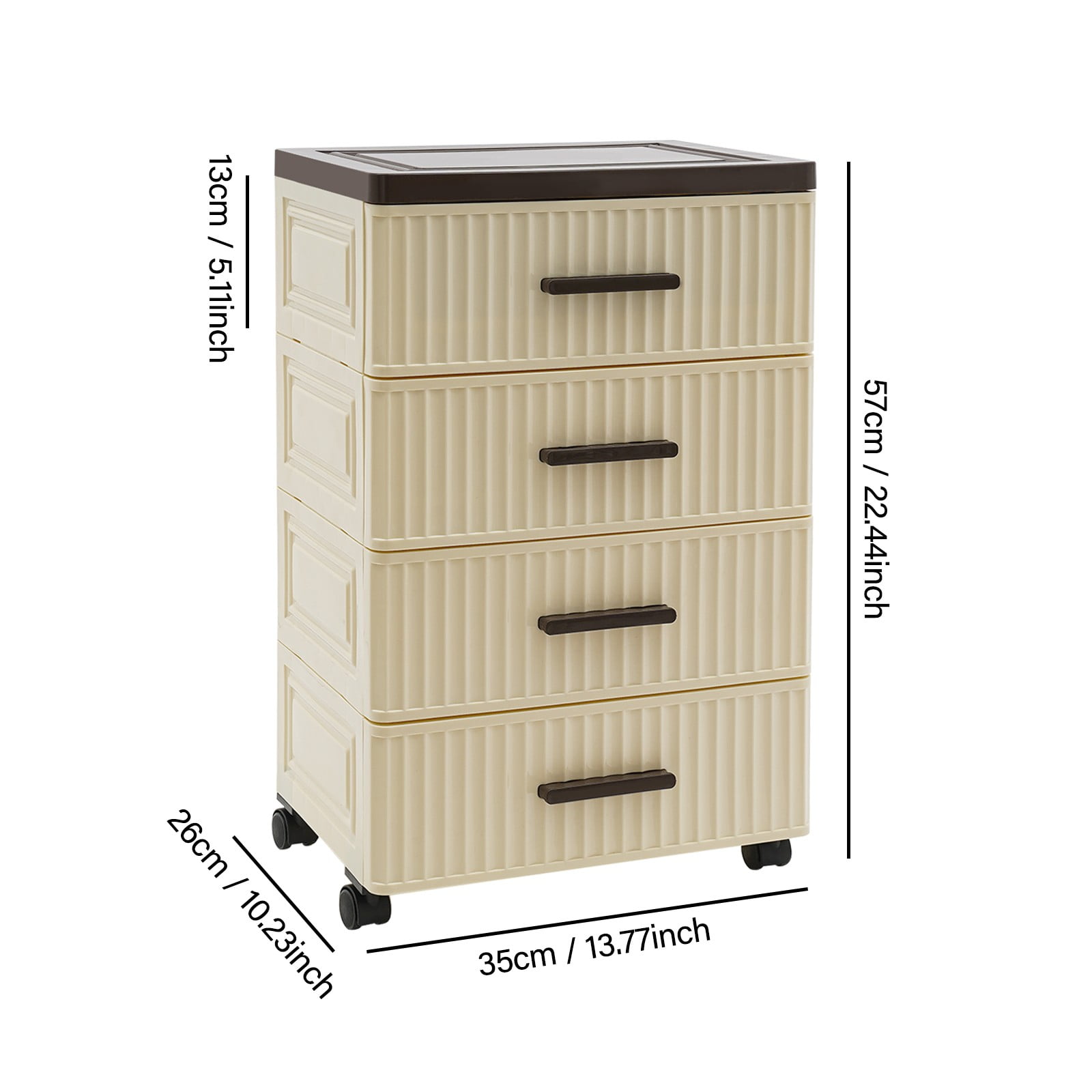 Storage Box with 4 Drawers, 35cm Wide Cream Brown Rolling Cart, PP Plastic Organizer with Wheels & Brakes, Cabinet for Bedroom, Multi Layer Storage Furniture