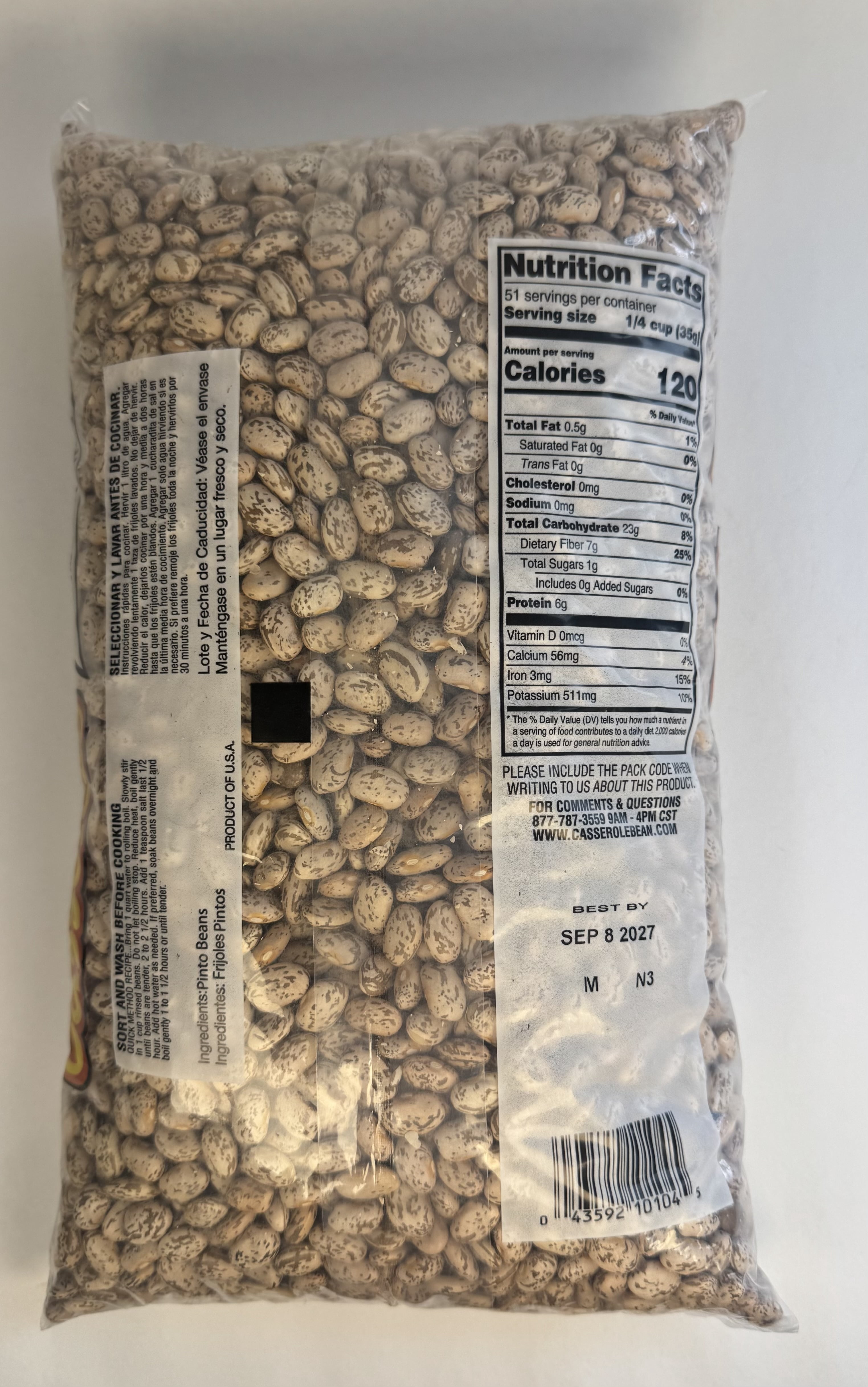 (2 pack) Casserole 4 lb Pinto Beans. Tree Nut-Free and Peanut-Free
