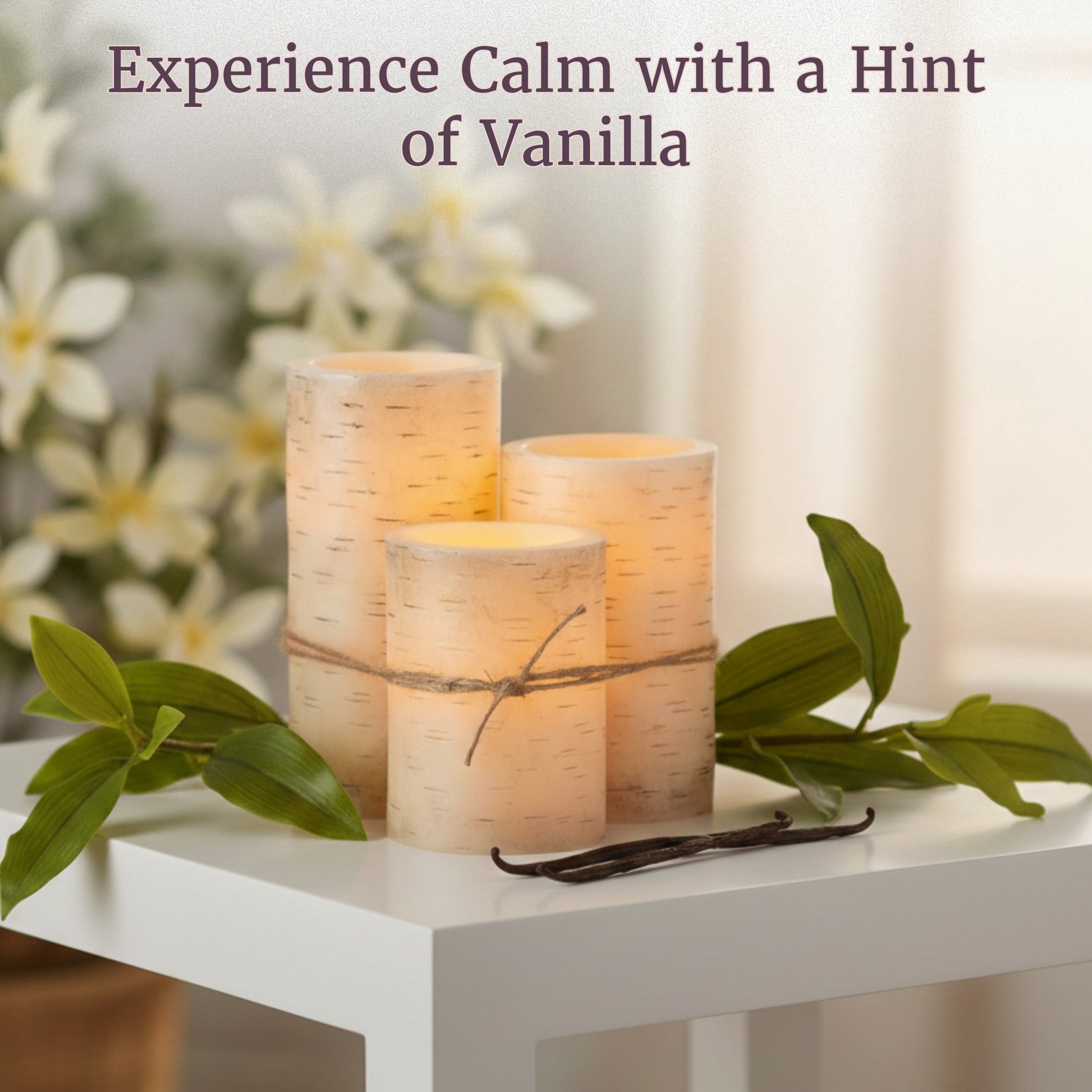Lavish Home Set of 3 Birch Bark Flameless LED Pillar Candles with Remote Control and Timer
