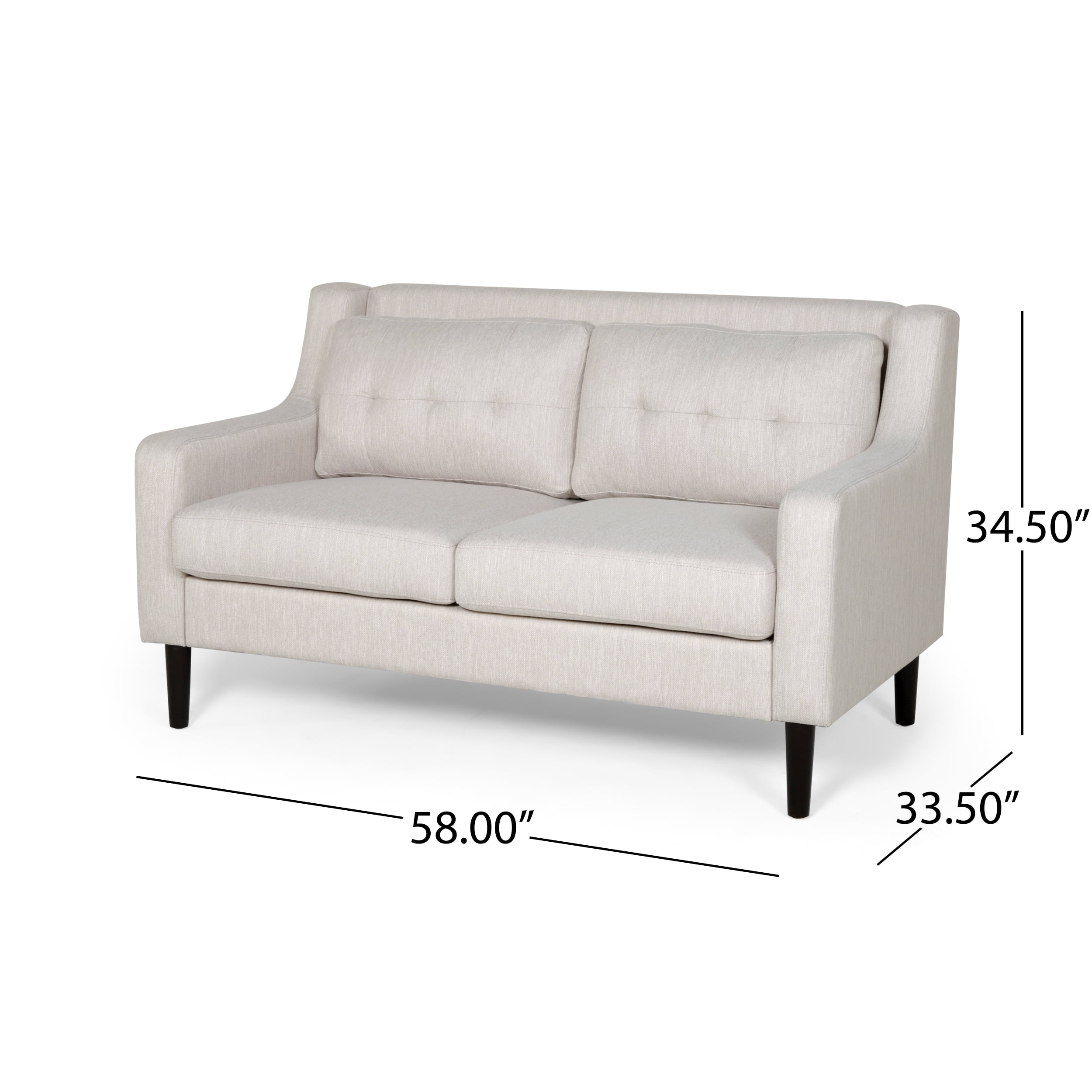 Noble House Kayden Indoor Contemporary Fabric Upholstered Loveseat, Beige, Dark Brown