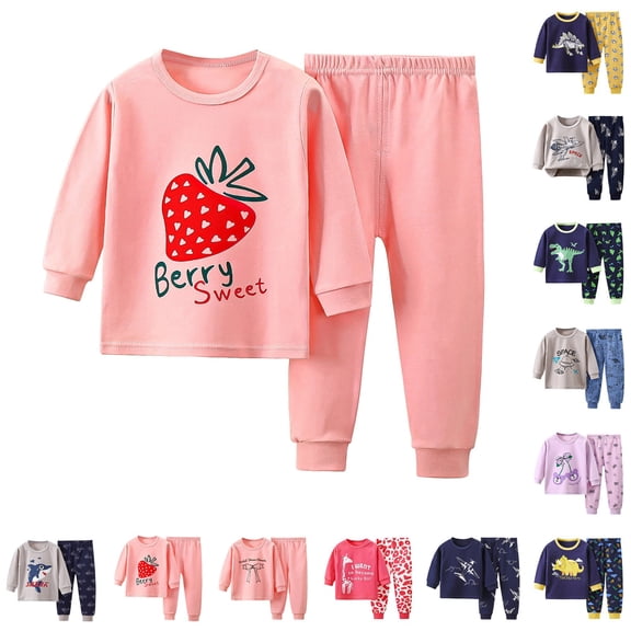 Dakiuu 6M-11Y Boys Girls Pajamas Girls' Pink Long Sleeve Shirt Pants 2 Pcs Pj Set Baby Toddler Boys' Cute Dinosaur Nightwear Sleepwear Clothes for Kids Navy 2-3 Years (100)