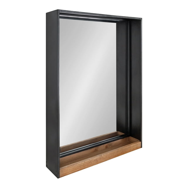 Kate and Laurel Mehta Wood and Metal Shelf Mirror, Rustic Brown/Silver 20x30
