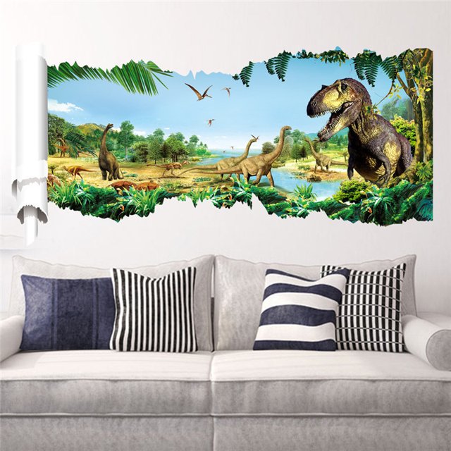 Pegatinas de pared 3D Pegatinas de pared de dinosaurios de la jungla Sala de estar Dormitorio Decoración de la habitación de los niños Autoadhesivo (Estilo 2) JAMW Sencillez