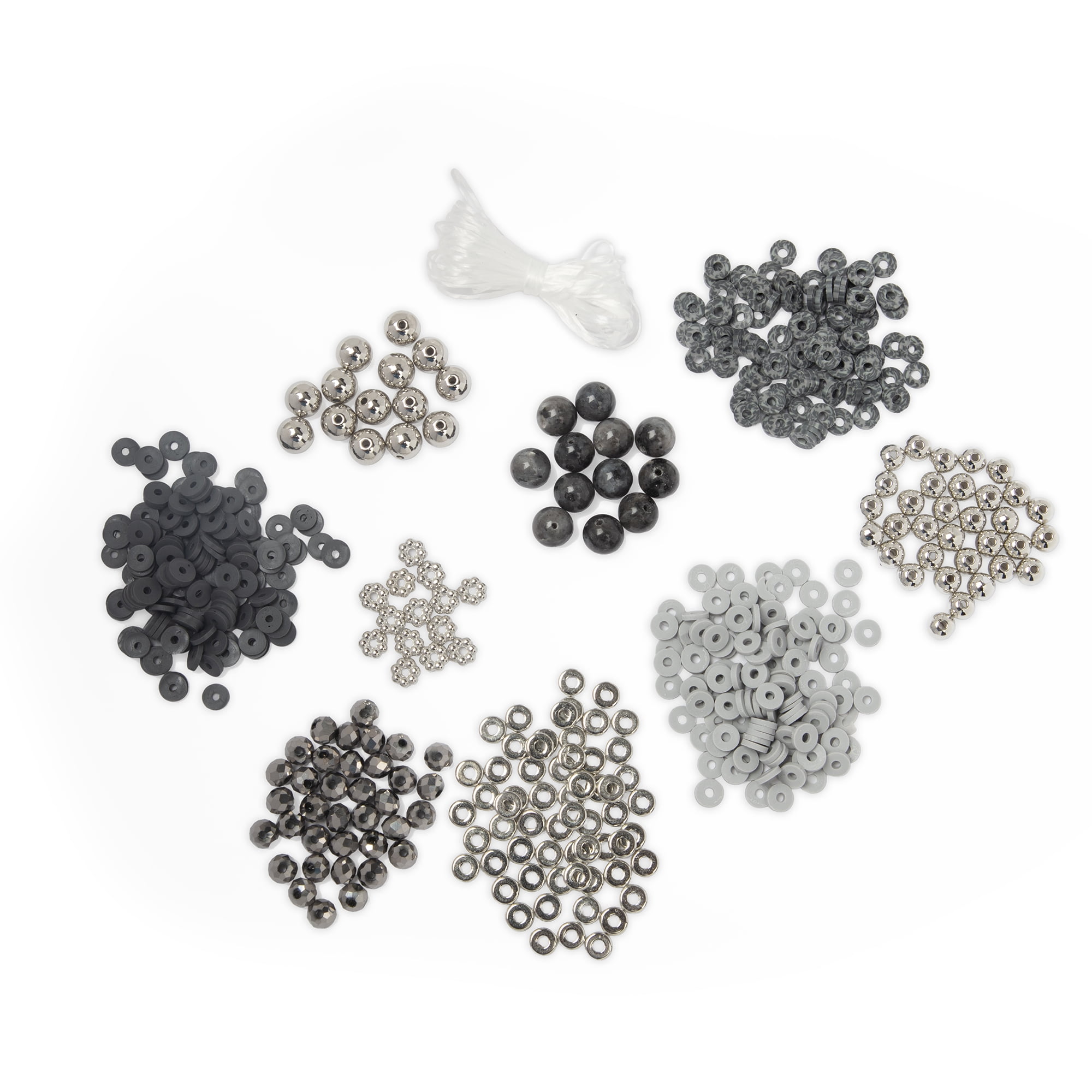 Cousin DIY Gray and White Heishi Stack DIY Bracelet Kit, Clay/Acrylic/Metal, 564 Beads, Adult