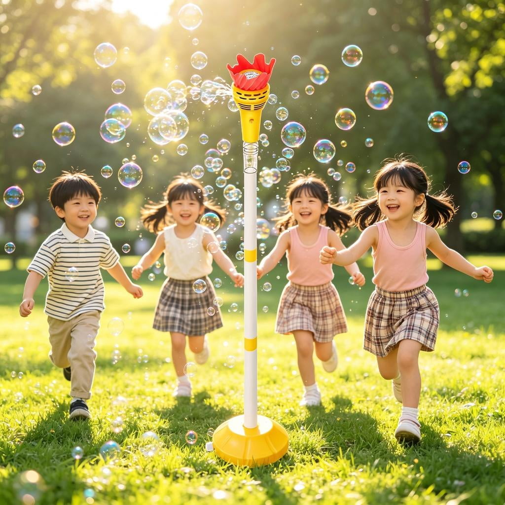 Light Up Music Bubble Machine With Sound Effects Torch Shape Bubble Blower with Rechargeable Design For Park Beach Game