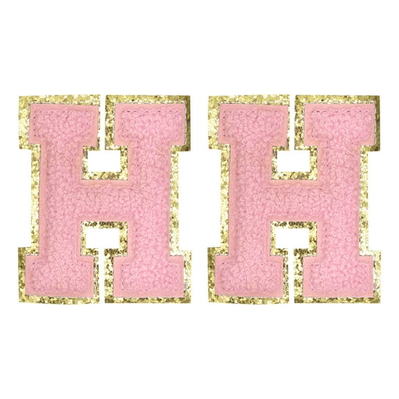 Uxcell Chenille Letter Patches 2.2" Self Adhesive Letter H Stick on Embroidered Patch for Clothing Repair (Pink, Pack of 2)