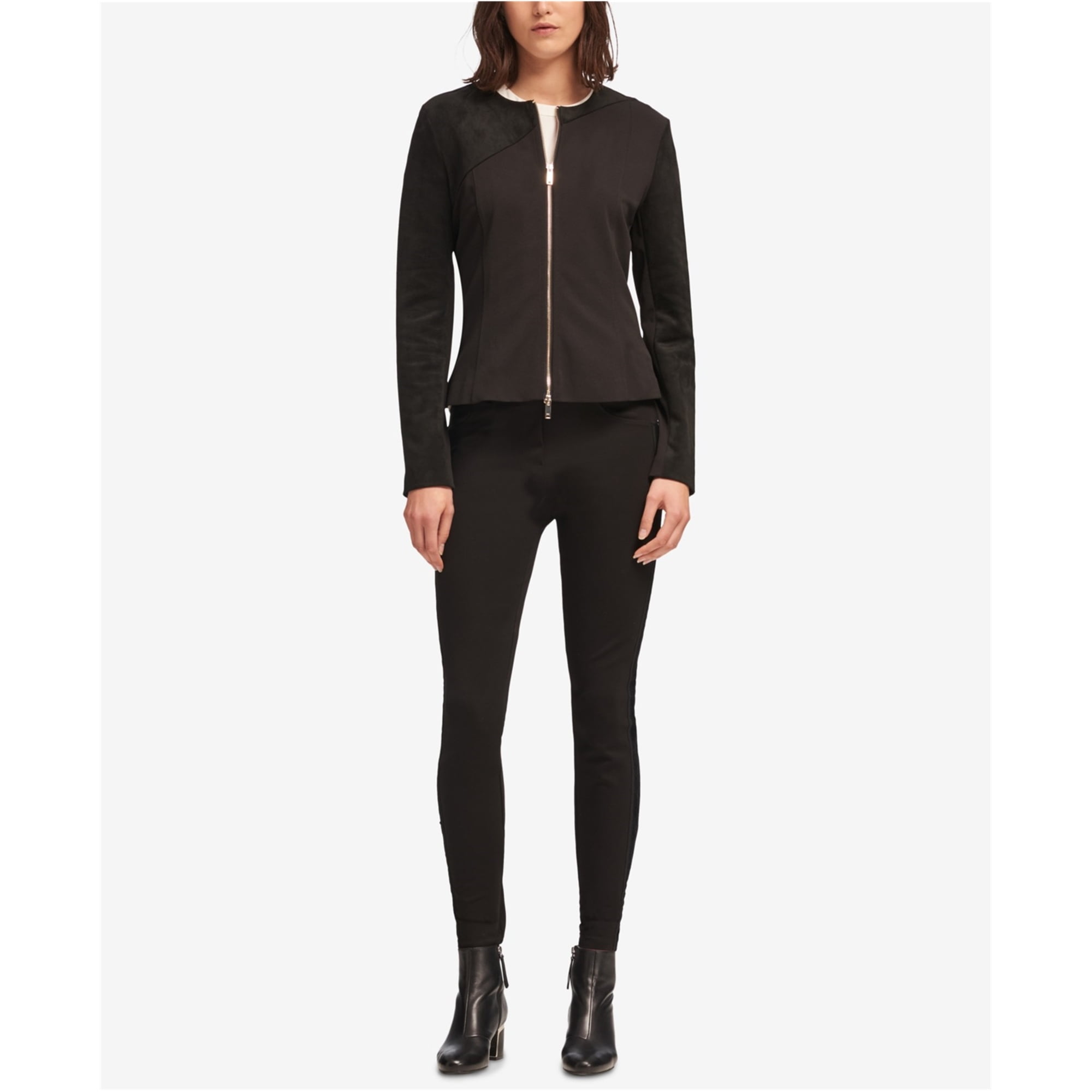 Donna Karan Dkny Womens Faux Suede Combo Jacket Black Large Other