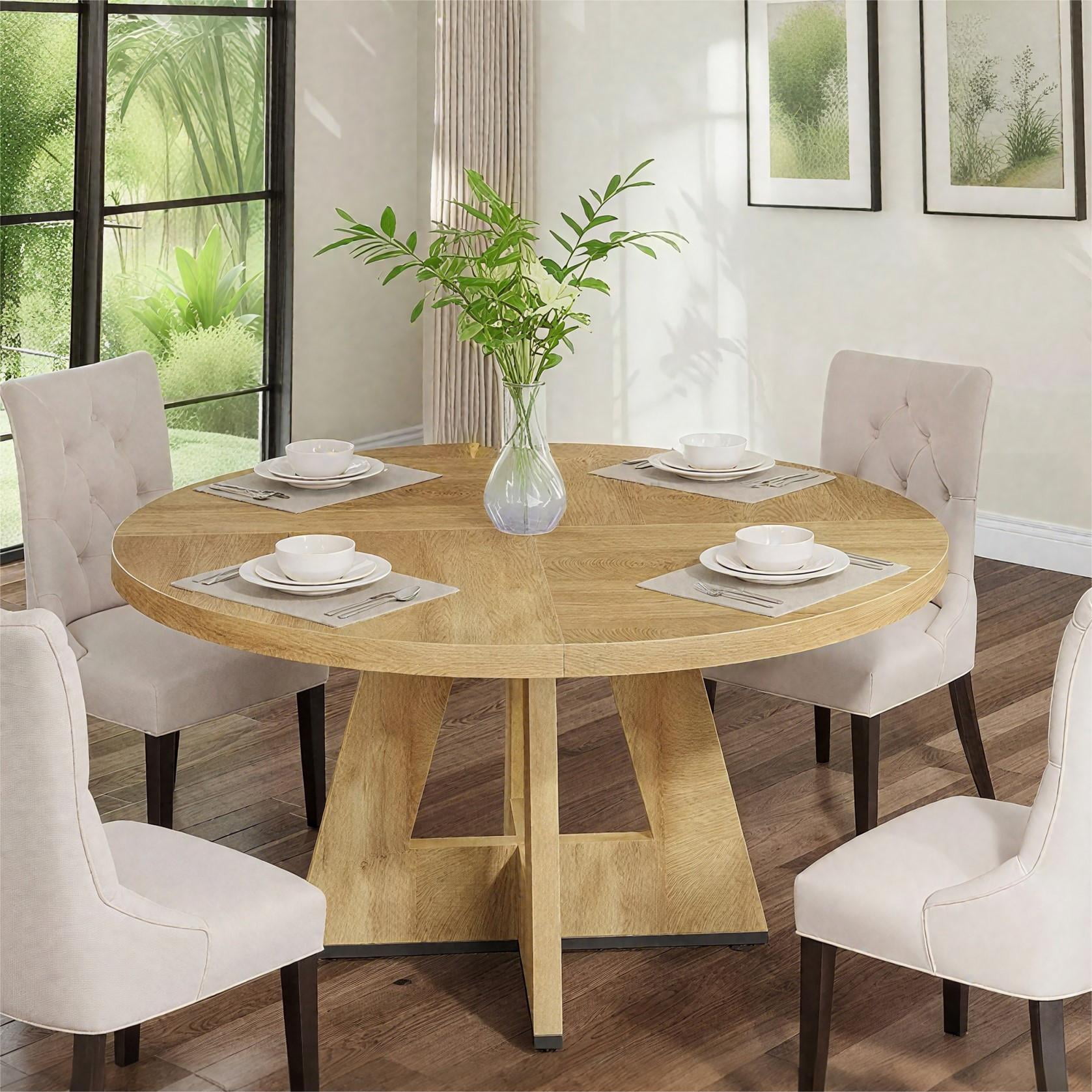 Fnova 47" Round Dining Table for 4 People, Modern Farmhouse Wooden Kitchen Table for Living Room, Dining Room(Chairs Not Included)