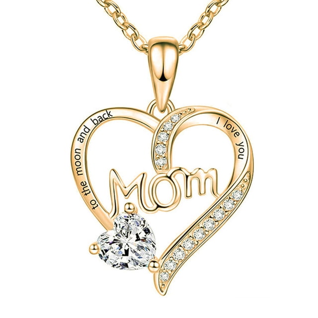 Mothers Necklace Gifts for Mom from Daughter Son, Mothers Day Gifts for Women, I Love You Mom Necklace Heart Pendant Rhinestone Jewelry with Box Birthday