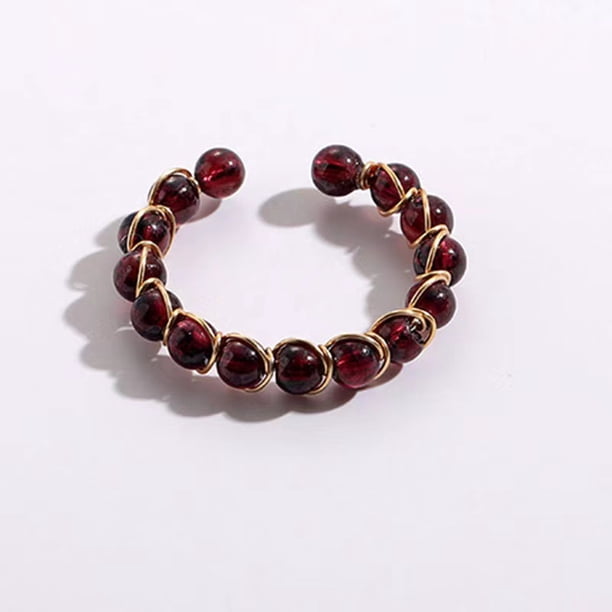 Xiao Hua Anillo natural hecho a mano, adecuado para hombres y mujeres, anillo de cuentas enrollado en alambre de oro con un anillo abierto (rojo)