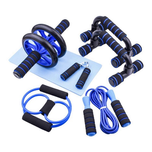 Blue Abdominal Wheel Set 7-Piece Set Push-Ups Abdominal Wheel Dual