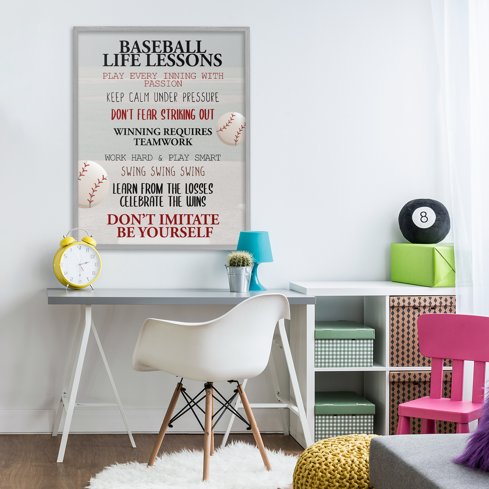 Baseball Life Lessons Gray Framed Giclee Art, design by Kim Allen