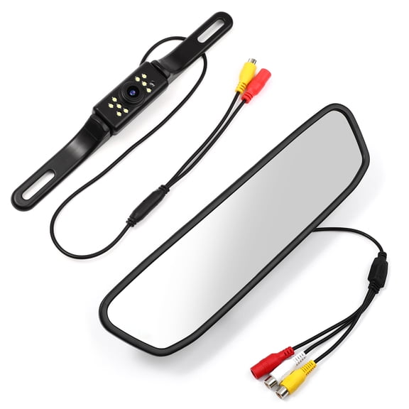 UEETEK 1Set Black Backup Camera Mirror with Auto Lighting Waterproof for Car Parking