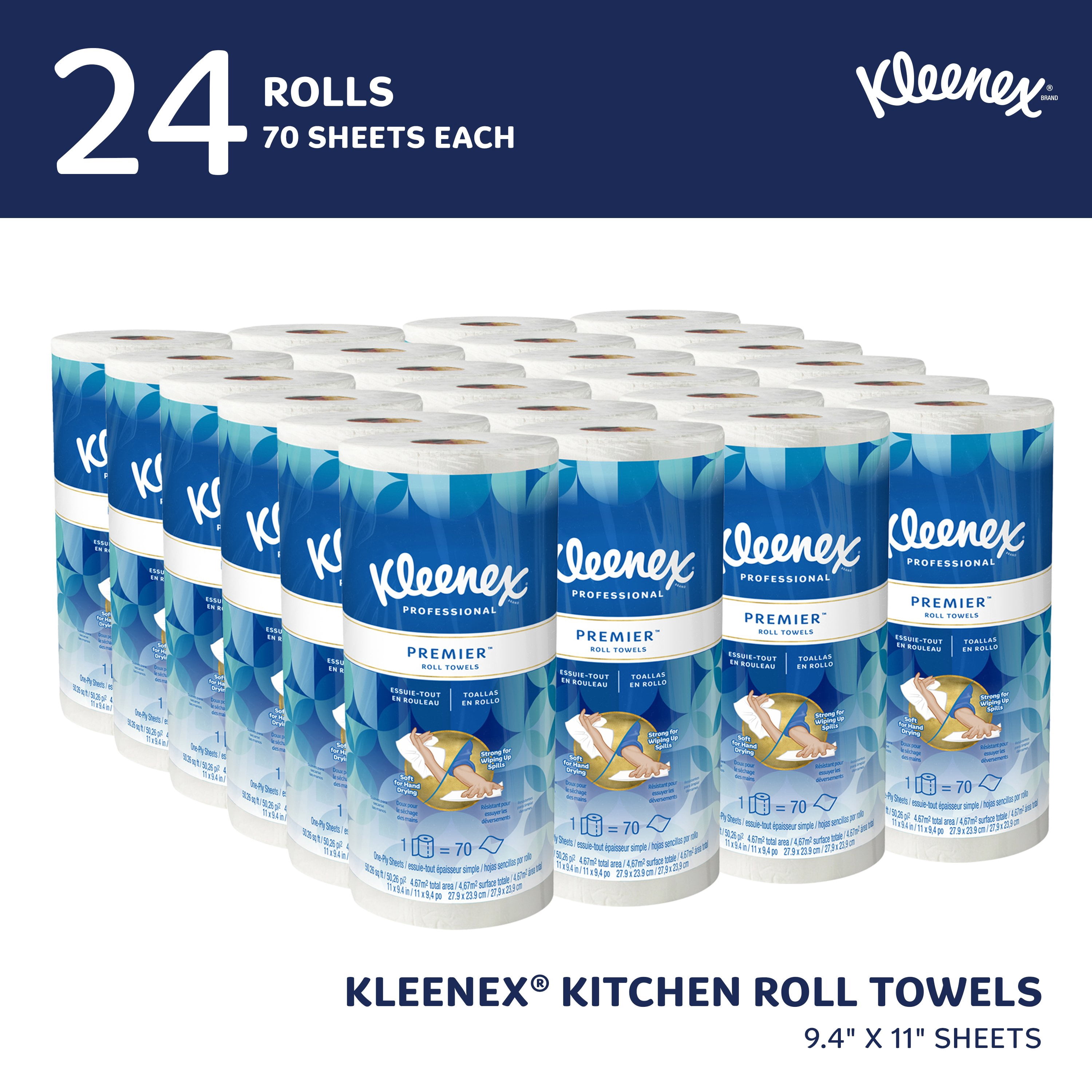 Kleenex Professional Premier Kitchen Paper Towels, Bulk (13964), Cloth-Like Softness, White (70 Sheets/Roll, 24 Rolls/Case, 1,680 Sheet Total)