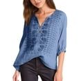 thumbnail image 6 of 3/4 Length Sleeve Womens Tops Spring Summer Casual Cotton Linen Lightweight V Neck Embroidered T Shirts Blouse, 6 of 6