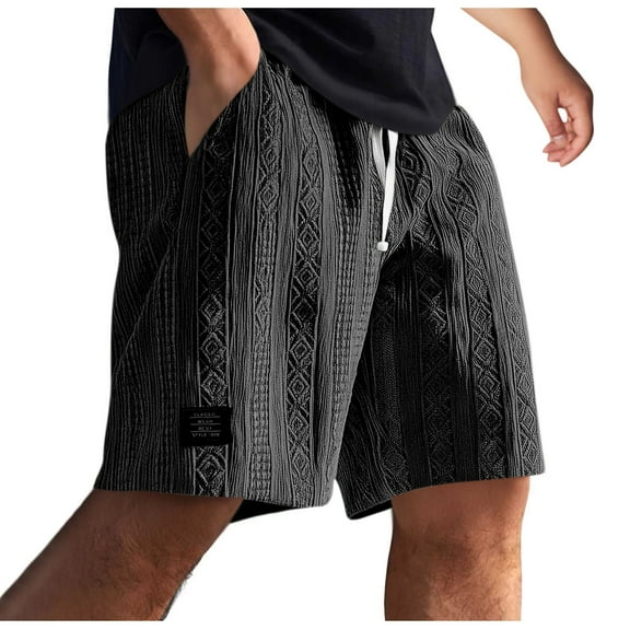 Dolkfu Retro Summer Mens Shorts Drawstring Classic Fit Shorts Elastic Waist Texured Mens 7 Inch Shorts L