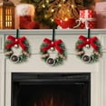 thumbnail image 2 of Mini Christmas Cabinet Wreath for Kitchen with Velvet Ribbon Bows and Bell, Small Hanging Artificial Wreath for Window Home Chair Front Door Wall Indoor Outdoor Fireplace Porch Decoration, 1 Pcs, 2 of 5