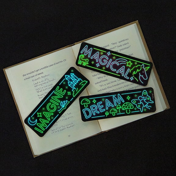 Fun Express 2" x 6" Bulk 48 Pieces Glow-in-the-Dark Neon Magic Bookmarks