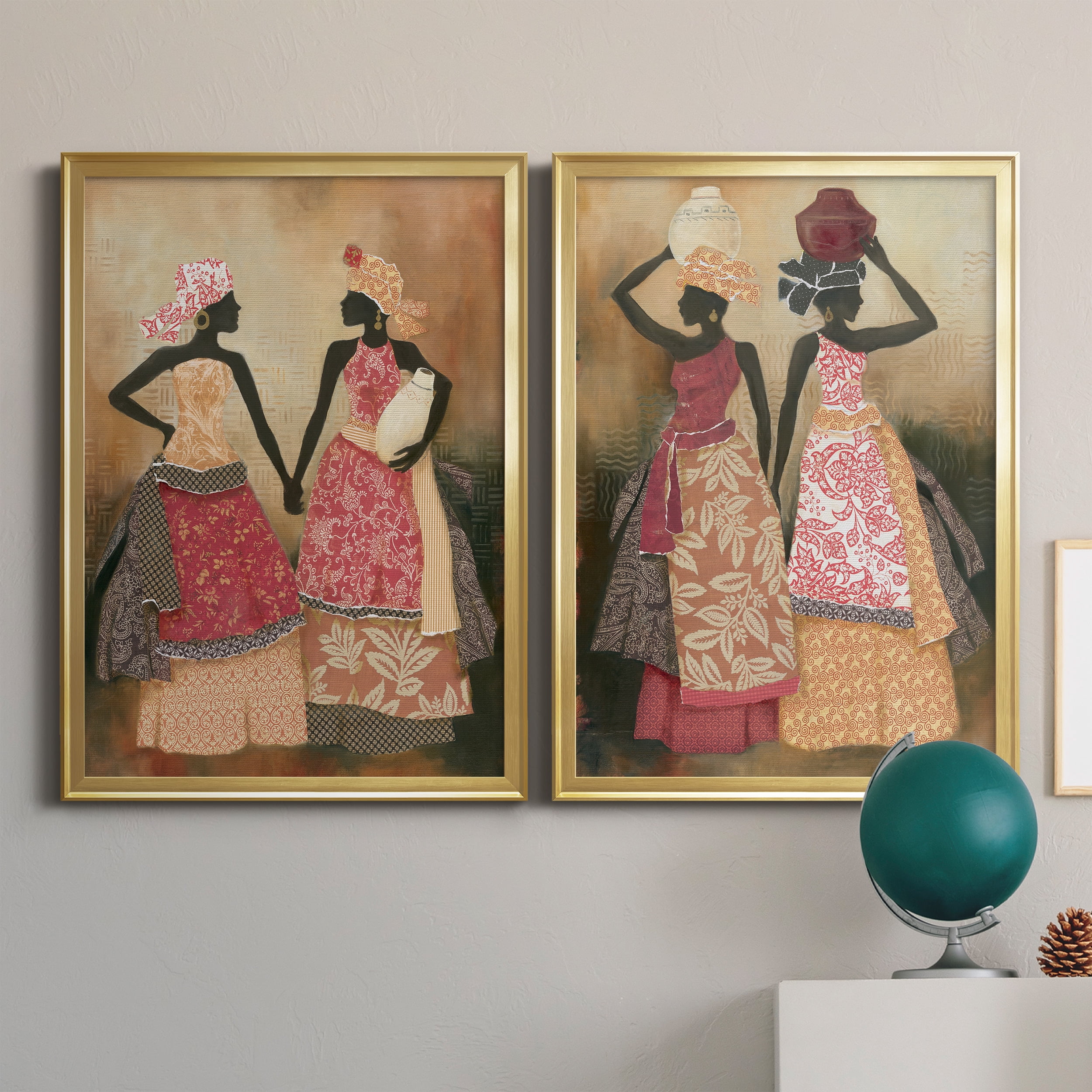 2 Piece Set Village Women I Premium Framed Canvas - Ready to Hang - 26.5 x 36.5 Each - Gold Frame