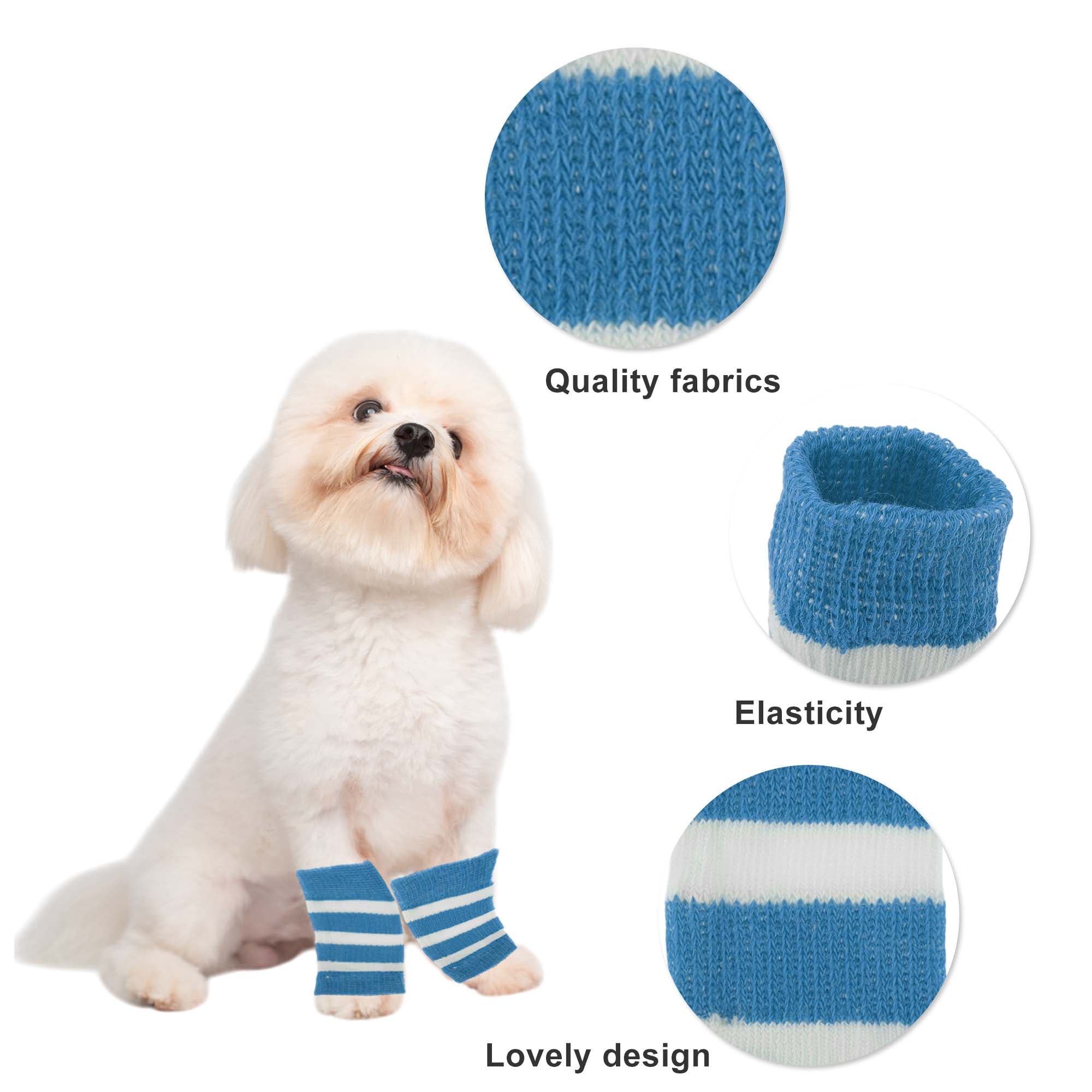 Unique Bargains Pack of 4 Dog Soft Knitted Socks Joint Protection Blue White M