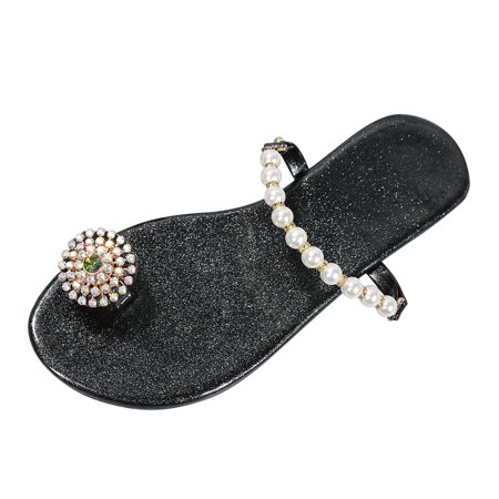 

Youmylove Women Slide Slippers Summer Rhinestones Non-Slip Solid Color Slip On Flat Beach Open Toe Breathable Sandals Shoes Slippers Comfort Cozy Leisure Daily Walking