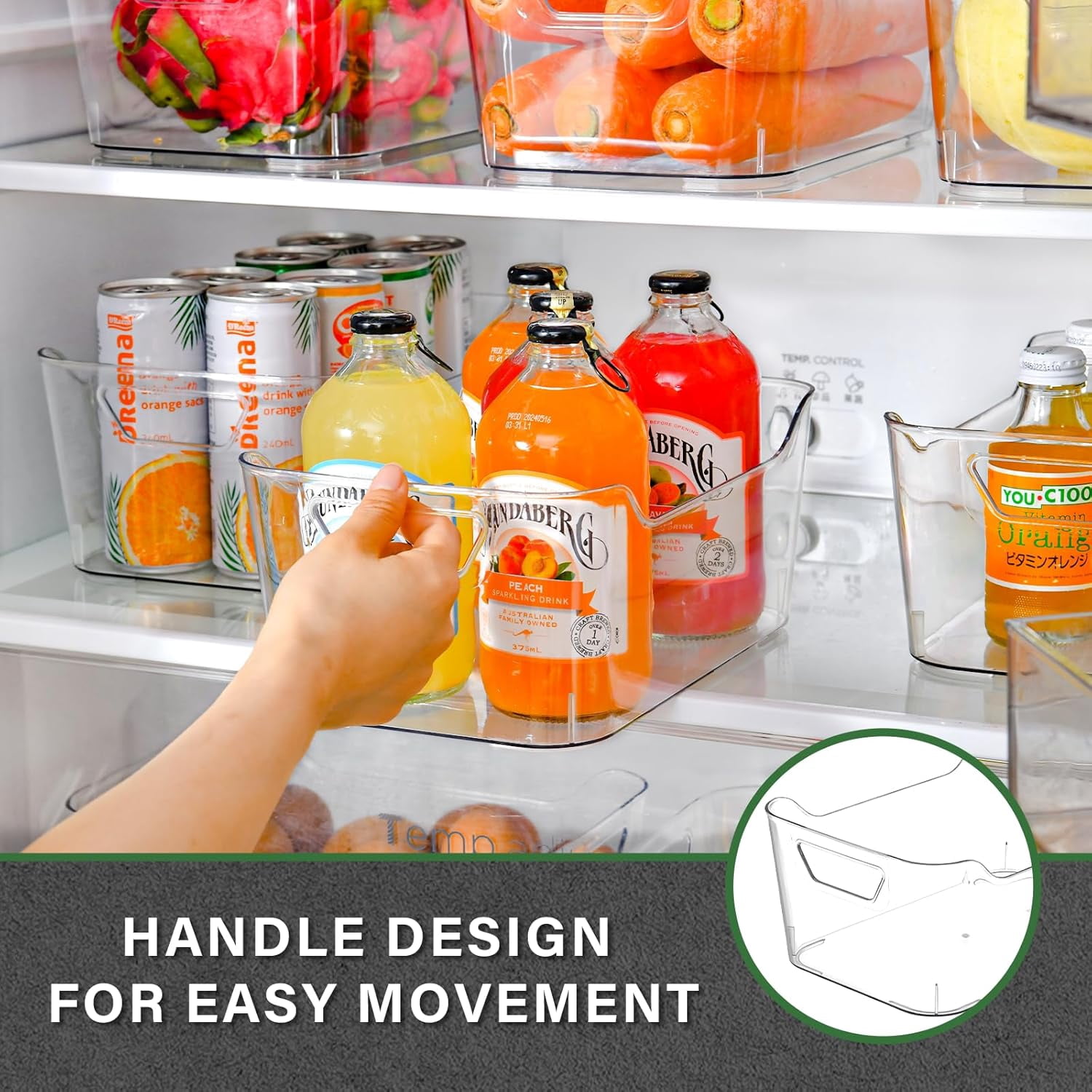 6 Pack Clear Plastic Storage Bins, Pantry Organizers and Storage, Clear Pantry Organizer Bins, Plastic Containers with Handle for Kitchen,Freezer,Cabinet,Closet,Bathroom Under Sink Storage