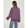 thumbnail image 6 of Womens Long Sleeve Sweater Striped Oversized Sweaters Casual Crewneck Knit Tops Red L, 6 of 7