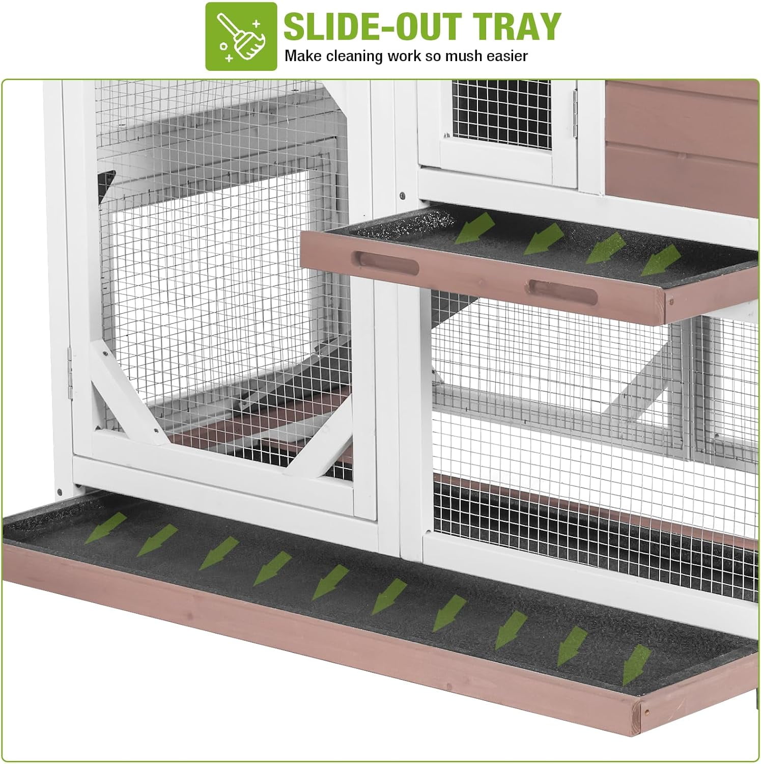 2-Story Rabbit Hutch Bunny Cage with Leak-Proof Trays & Chew-Proof Ramp - Indoor/Outdoor 39.3" Wooden Rabbit Cage with Wheels (Brown)
