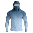 thumbnail image 2 of Men's Long Sleeve Sun Shirt with Hood and Mask, Ombre Color Block Design UPF 50+ Rash Guard, Lightweight Athletic Top Sky Blue L, 2 of 9
