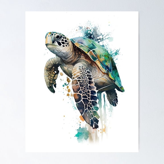 POSTER Majestic Sea Turtle Wildlife Collection - Watercolor Art | Digital Art POSTER UNFRAMED, 8x12