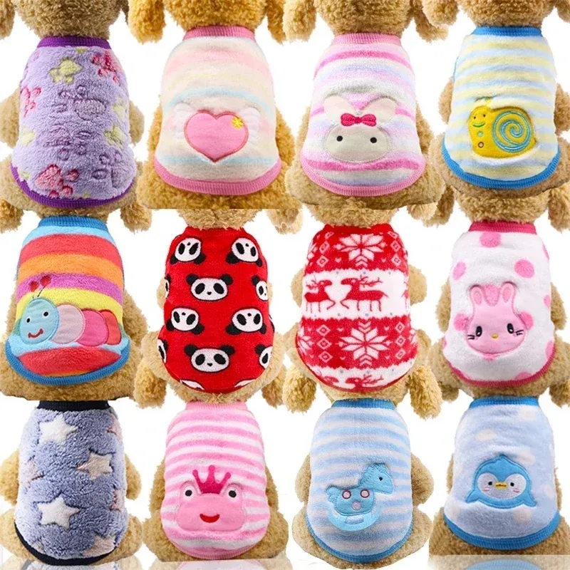 Cartoon Fleece Pet Cat Clothes Winter Warm Pet Dog Vest Puppy Cat Sweater Dog Clothes For Small Dogs Cats Coat Jacket Pet Outfit