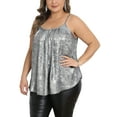 thumbnail image 4 of Agnes Orinda Women's Plus Size Sequin Tops Sparkly Spaghetti Strap Pleated Party Shirt Club Glitter Cami 1X Silver, 4 of 6