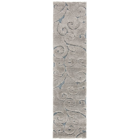 SAFAVIEH Florida Doug Floral Vines Geometric Shag Runner Rug, Grey/Light Blue, 2'3" x 9'