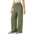 thumbnail image 3 of Women'S High Waist Drawstring Wide Leg Linen Blend Casual Pants with Pockets Olive Green XXXL, 3 of 7