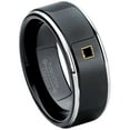 thumbnail image 1 of 0.05ctw Princess Cut Black Diamond Tungsten Ring - 8MM Polished Black IP Stepped Edge Tungsten Carbide Wedding Band - April Birthstone Ring - 14kt Yellow Gold Bezel - TN118PSG-1BDs11.5, 1 of 2