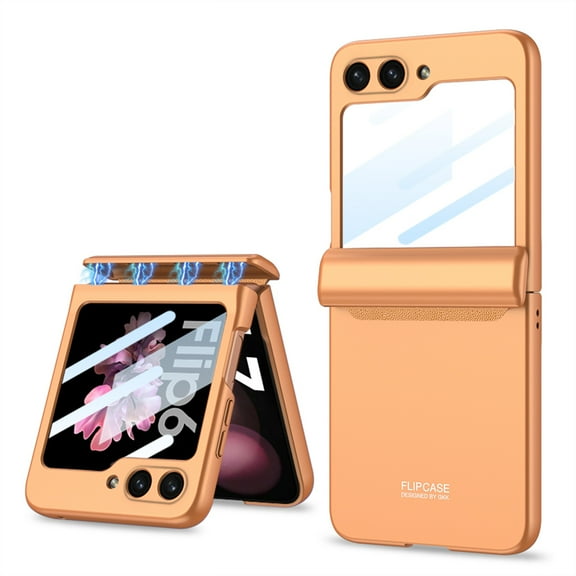 Decase Case for Samsung Galaxy Z Flip 7, Magnetic Hinge Phone Case with Privacy Screen Protector,Orange