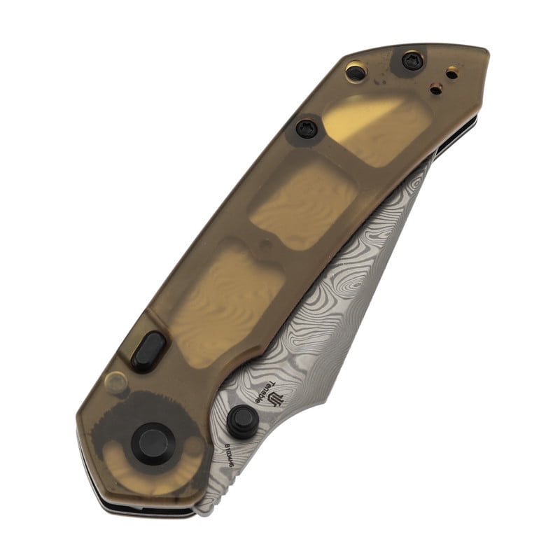Tenable Fenrir Folding Pocket Knives 3.4“ Damacus Blade,Amber PEI Handle,B1034H6