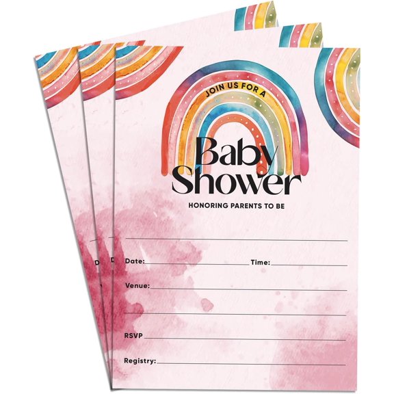 Girl, Boy Baby Rainbow Shower Invitations Supplies Fill-In Set of 30 Pink Invites Cards 5x7"